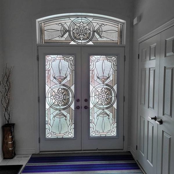 Eternity decorative stained glass with arched transom
