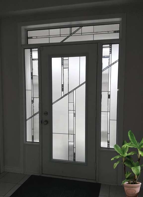 Integrity diagonal stained glass contemporary install