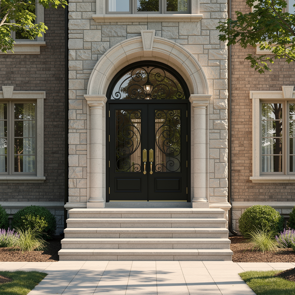 Stately Eastern Ontario home front entry with wrought iron double doors